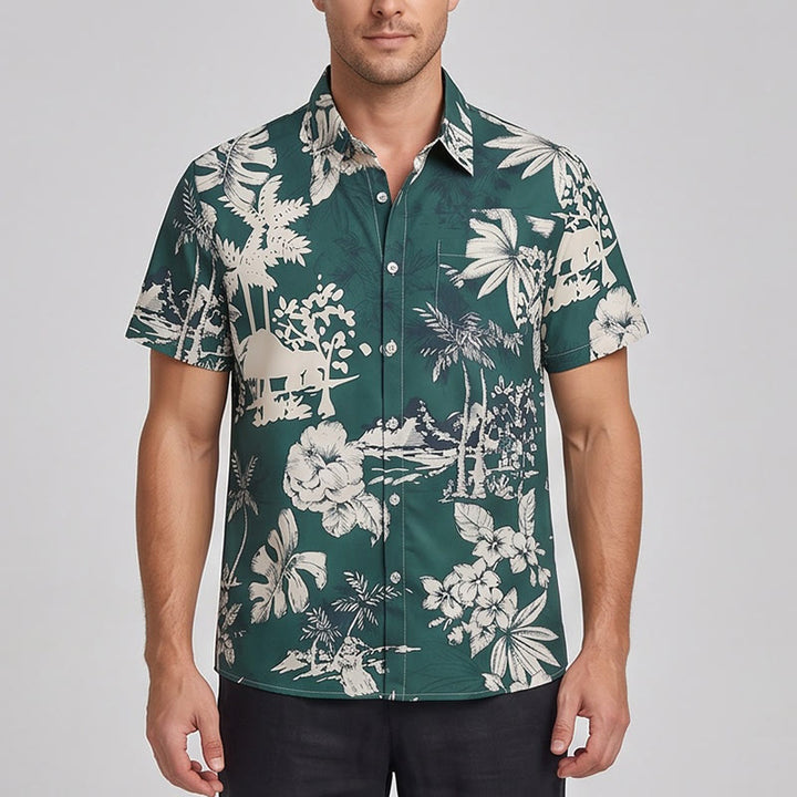 Men's Holiday Hawaiian Floral Print Short Sleeve Button Up Shirt - image 1