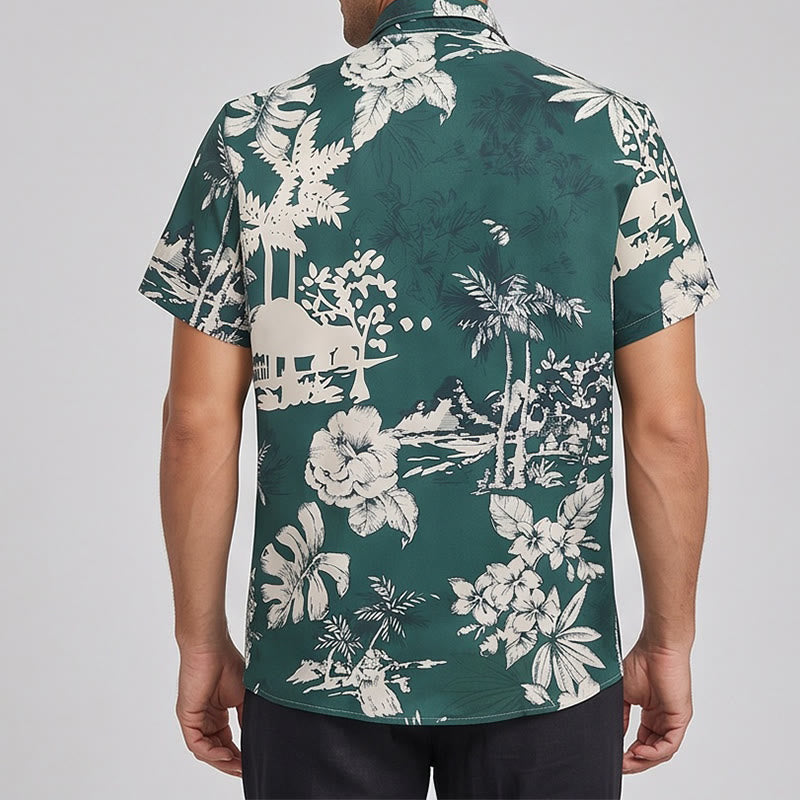 Men's Holiday Hawaiian Floral Print Short Sleeve Button Up Shirt - image 3