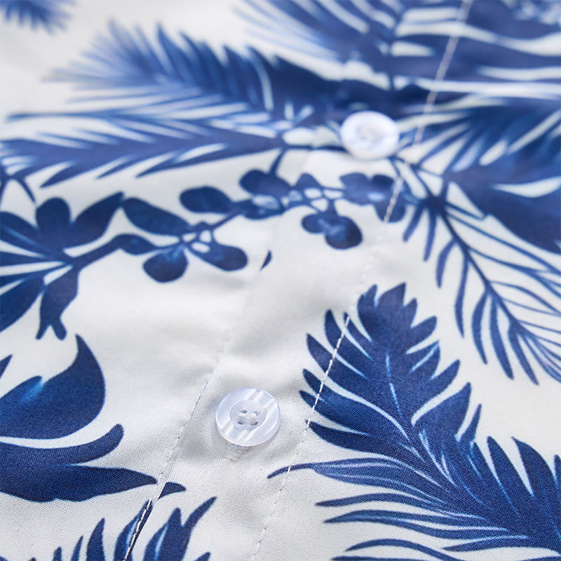 Men's Hawaiian Style Blue Leaf Print Short Sleeve Shirt - image 5