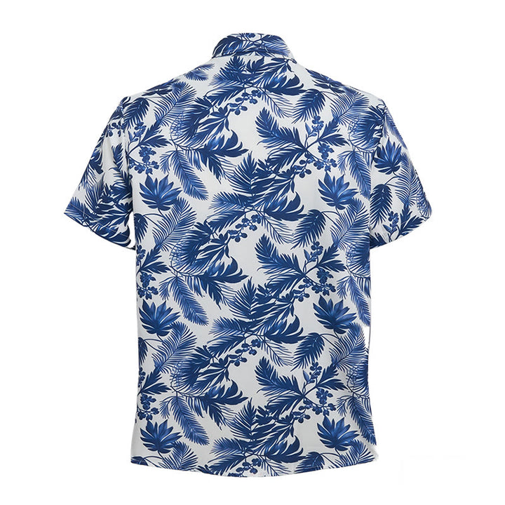 Men's Hawaiian Style Blue Leaf Print Short Sleeve Shirt - image 11