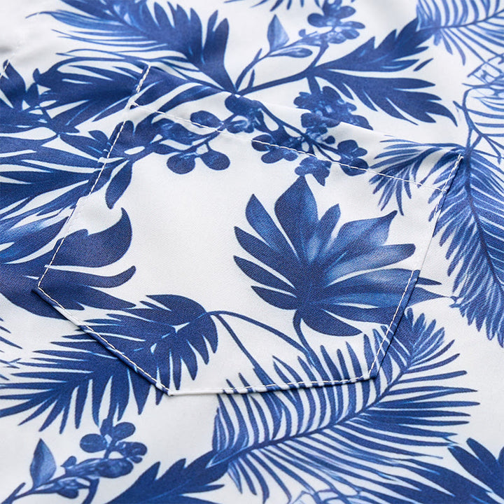 Men's Hawaiian Style Blue Leaf Print Short Sleeve Shirt - image 6