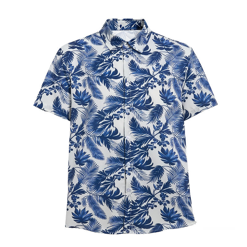 Men's Hawaiian Style Blue Leaf Print Short Sleeve Shirt - image 10