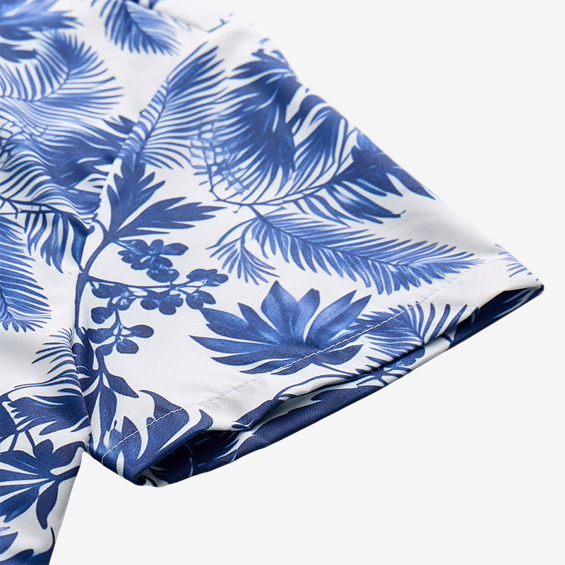 Men's Hawaiian Style Blue Leaf Print Short Sleeve Shirt - image 8