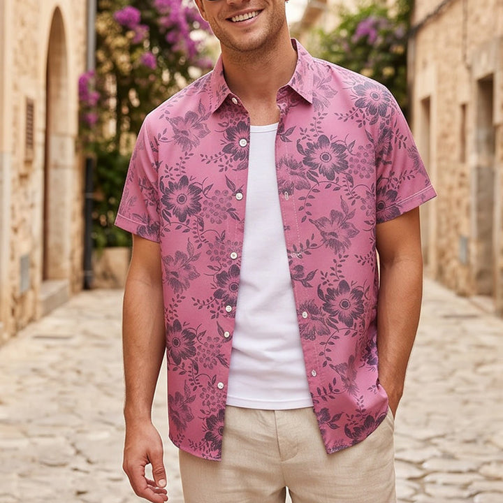 Men's Holiday Floral Print Short Sleeve Casual Shirt - Pink - 5XL - image 4
