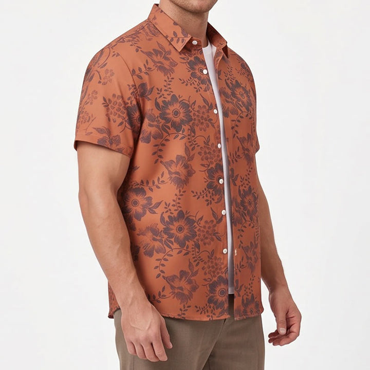 Men's Holiday Floral Print Short Sleeve Casual Shirt - image 2