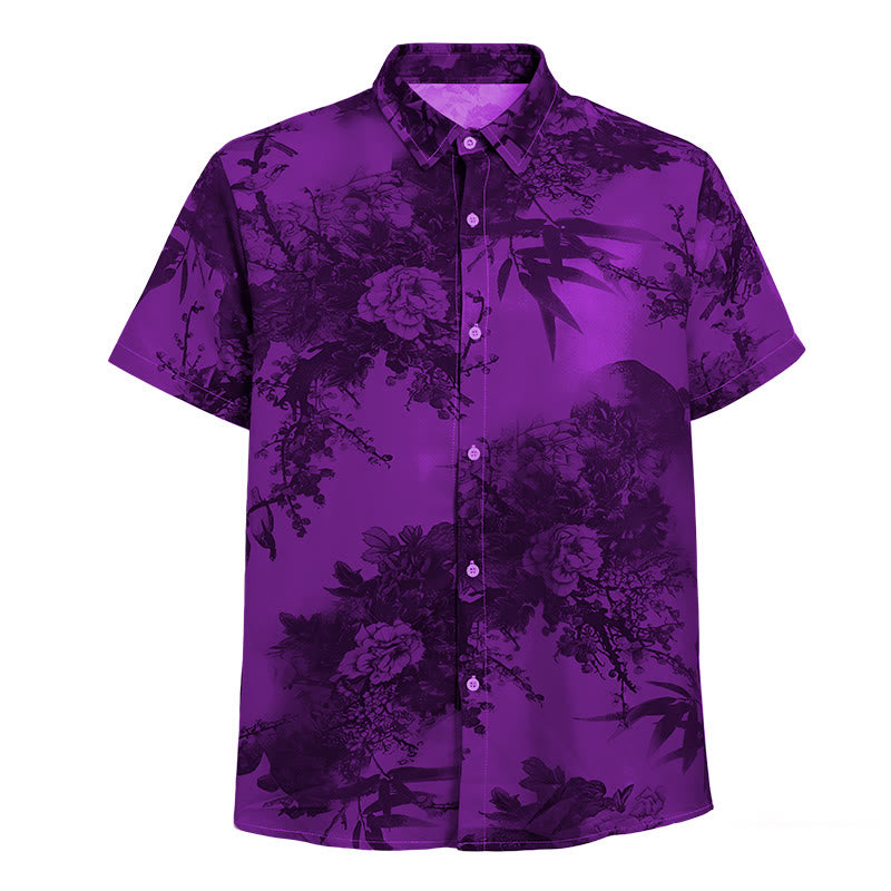 Men's Dark Floral Print Short Sleeve Holiday Shirt - image 12