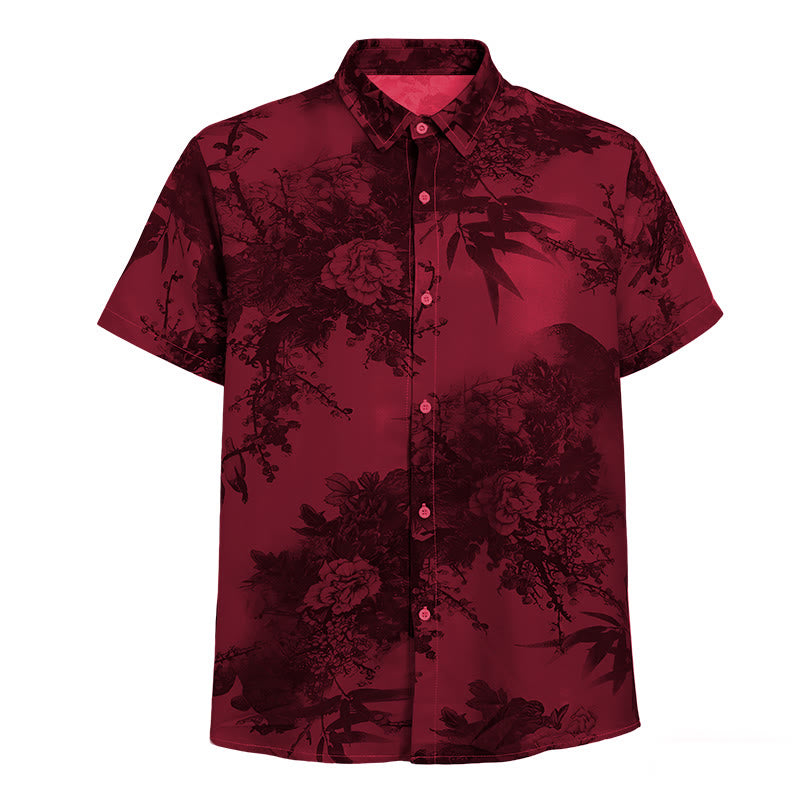Men's Dark Floral Print Short Sleeve Holiday Shirt - image 13