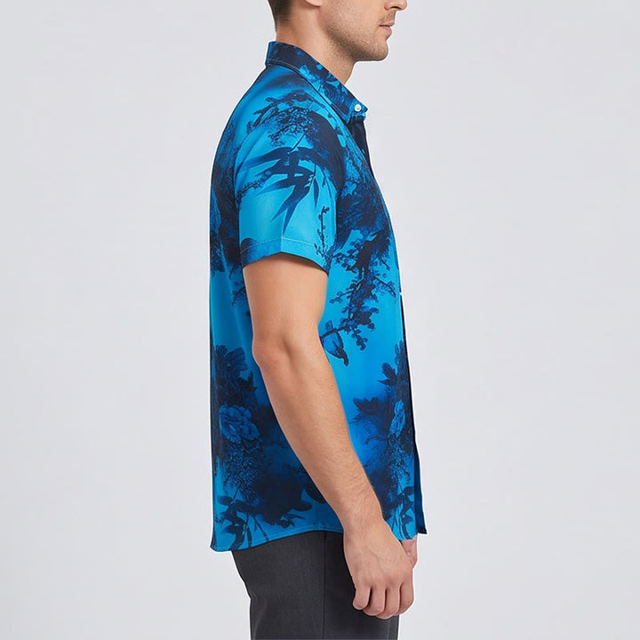 Men's Dark Floral Print Short Sleeve Holiday Shirt - image 2