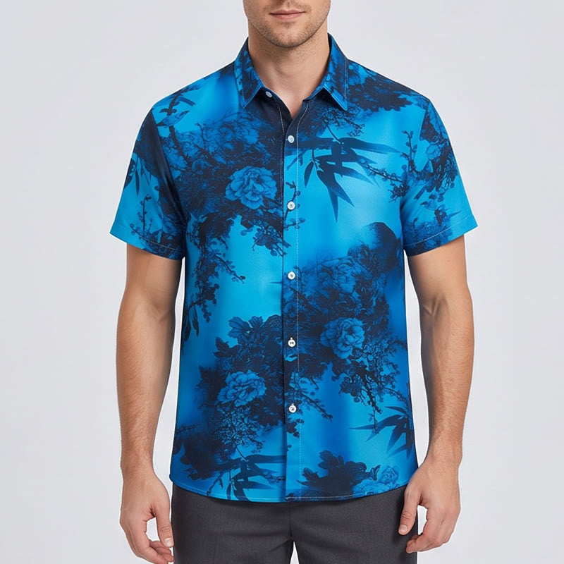 Men's Dark Floral Print Short Sleeve Holiday Shirt - image 1