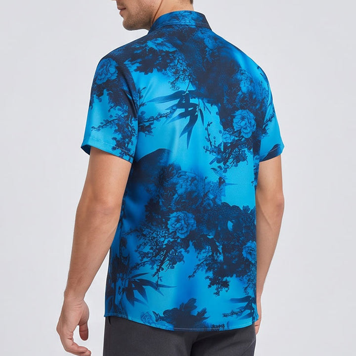 Men's Dark Floral Print Short Sleeve Holiday Shirt - image 3