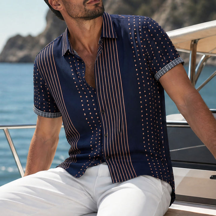 Ethnic Inspired Striped & Polka Dot Short Sleeves Shirt - Navy Blue - 5XL - image 4