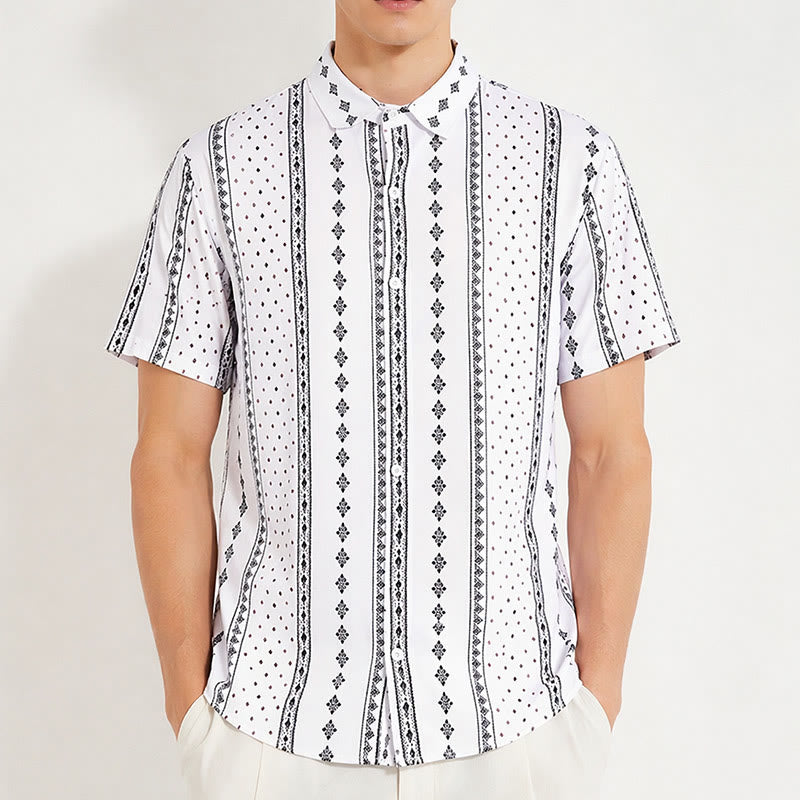 White Bohemian-Inspired Ethnic Pattern Short Sleeves Shirt - image 2