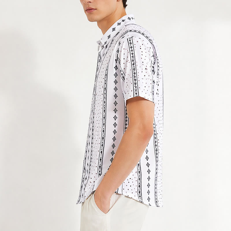White Bohemian-Inspired Ethnic Pattern Short Sleeves Shirt - image 3