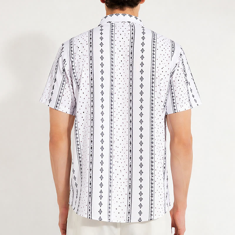 White Bohemian-Inspired Ethnic Pattern Short Sleeves Shirt - image 1