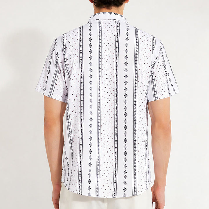 White Bohemian-Inspired Ethnic Pattern Short Sleeves Shirt - image 1