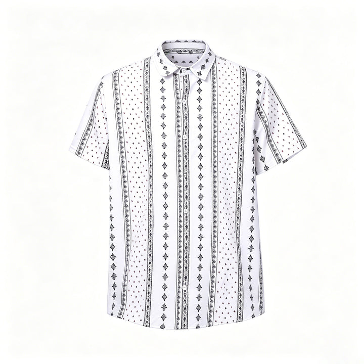 White Bohemian-Inspired Ethnic Pattern Short Sleeves Shirt - image 8