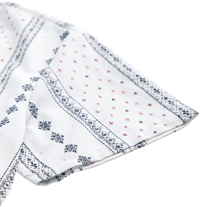 White Bohemian-Inspired Ethnic Pattern Short Sleeves Shirt - image 6