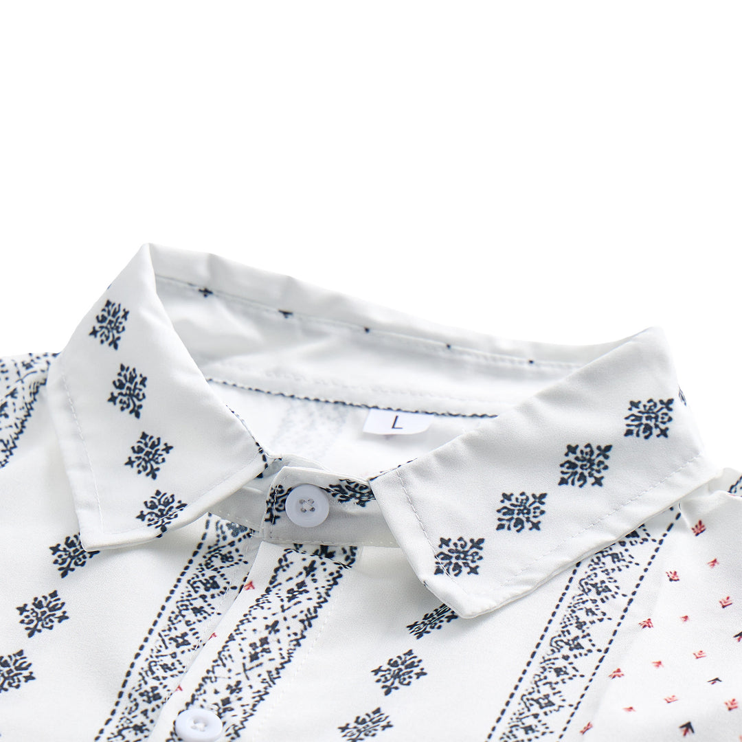 White Bohemian-Inspired Ethnic Pattern Short Sleeves Shirt - image 4