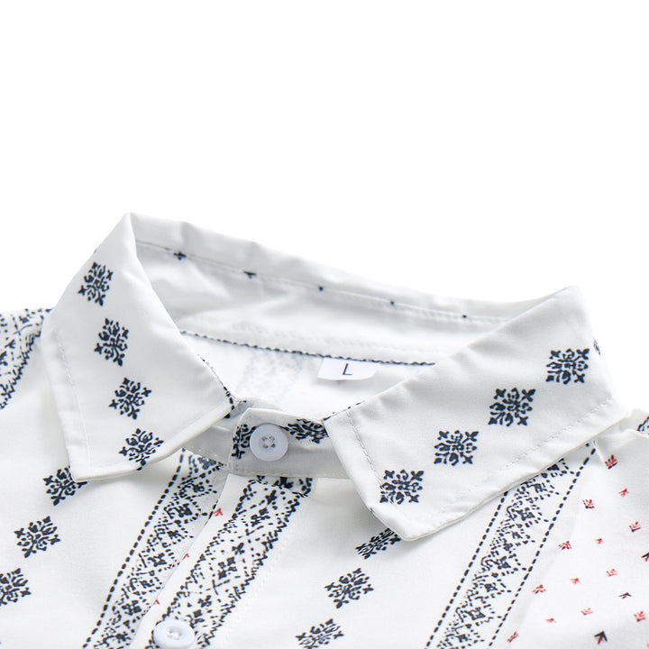 White Bohemian-Inspired Ethnic Pattern Short Sleeves Shirt - image 4