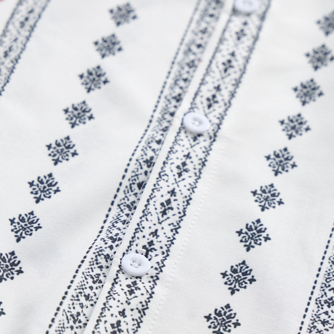 White Bohemian-Inspired Ethnic Pattern Short Sleeves Shirt - image 5