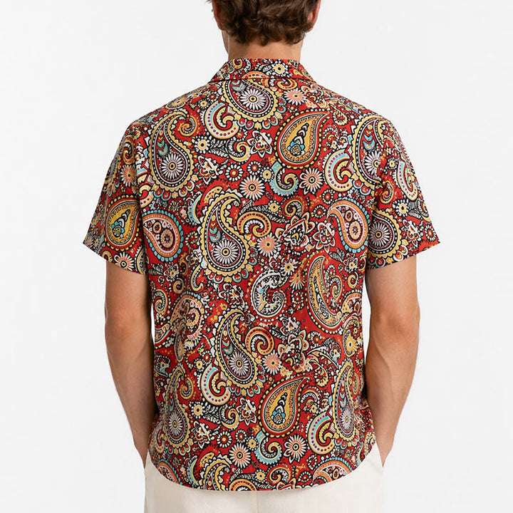 Funky Red Paisley Print Short Sleeves Camp Shirt - image 3