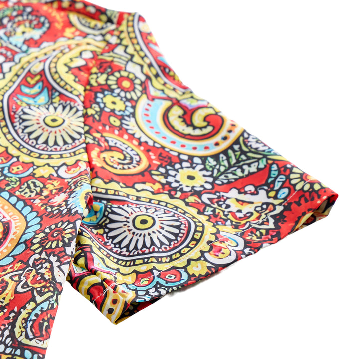Funky Red Paisley Print Short Sleeves Camp Shirt - image 6