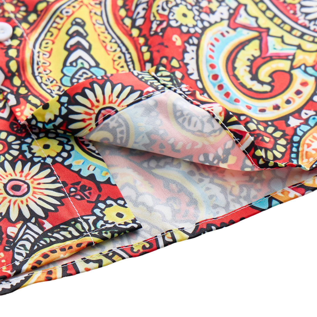 Funky Red Paisley Print Short Sleeves Camp Shirt - image 5