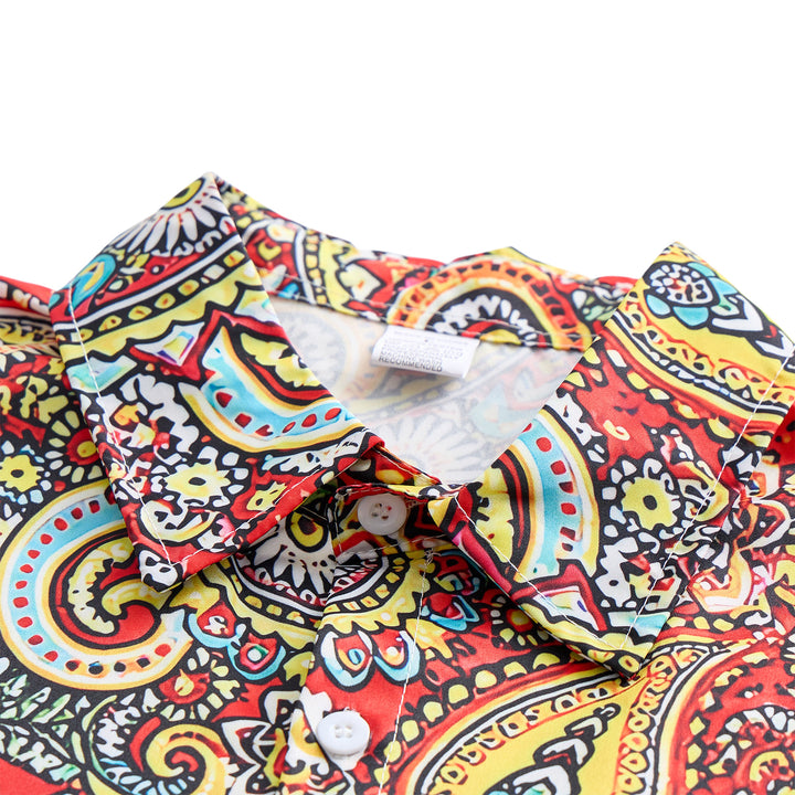 Funky Red Paisley Print Short Sleeves Camp Shirt - image 4