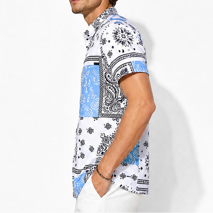 Blue & White Bandana Patchwork Paisley Print Shirt - image 2