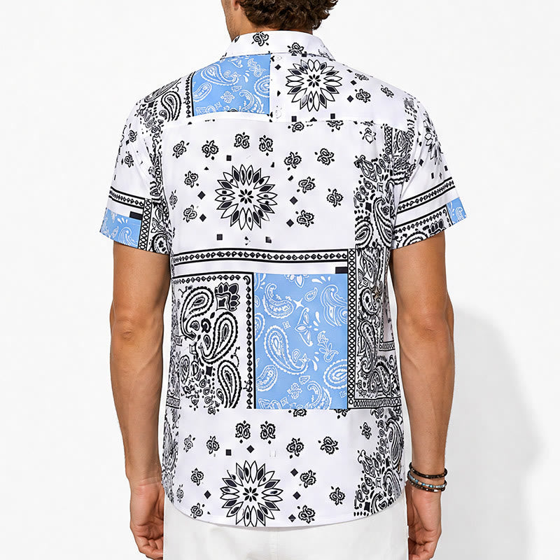 Blue & White Bandana Patchwork Paisley Print Shirt - image 3