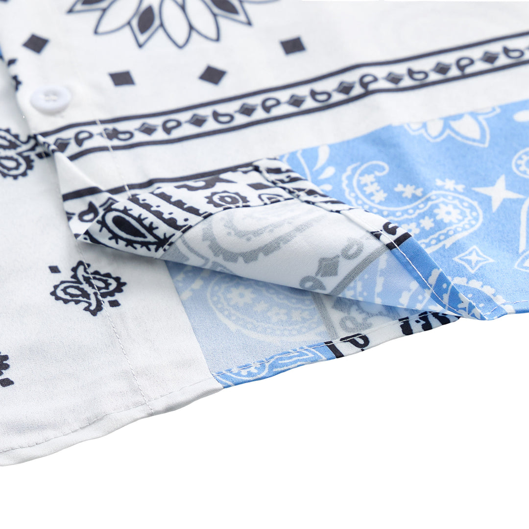 Blue & White Bandana Patchwork Paisley Print Shirt - image 6