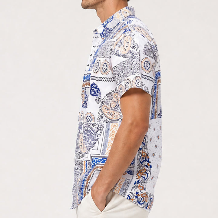 Blue & Orange Paisley & Geometric Patchwork Print Shirt - image 2