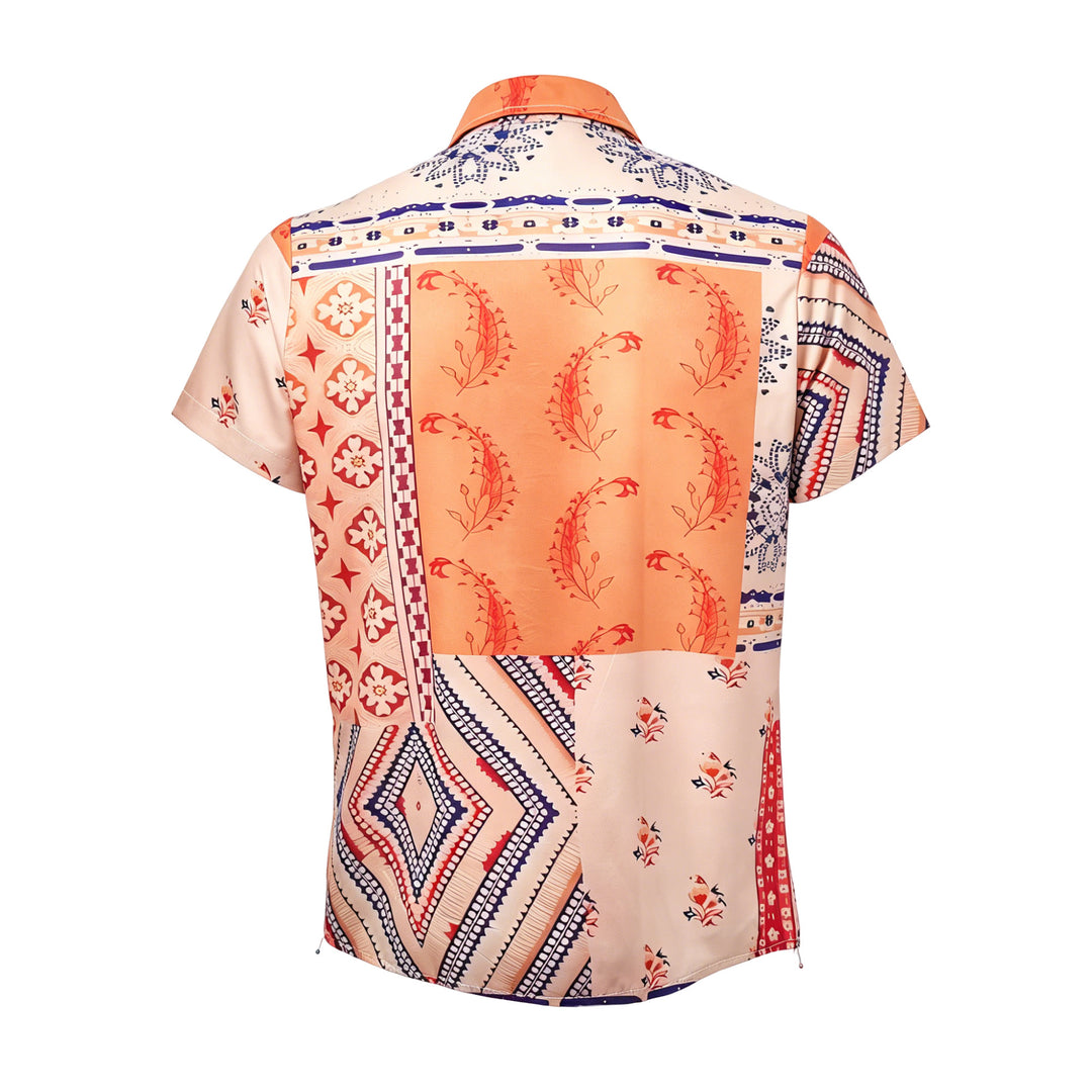 Earth-Tone Floral & Geometric Print Summer Shirt - image 9