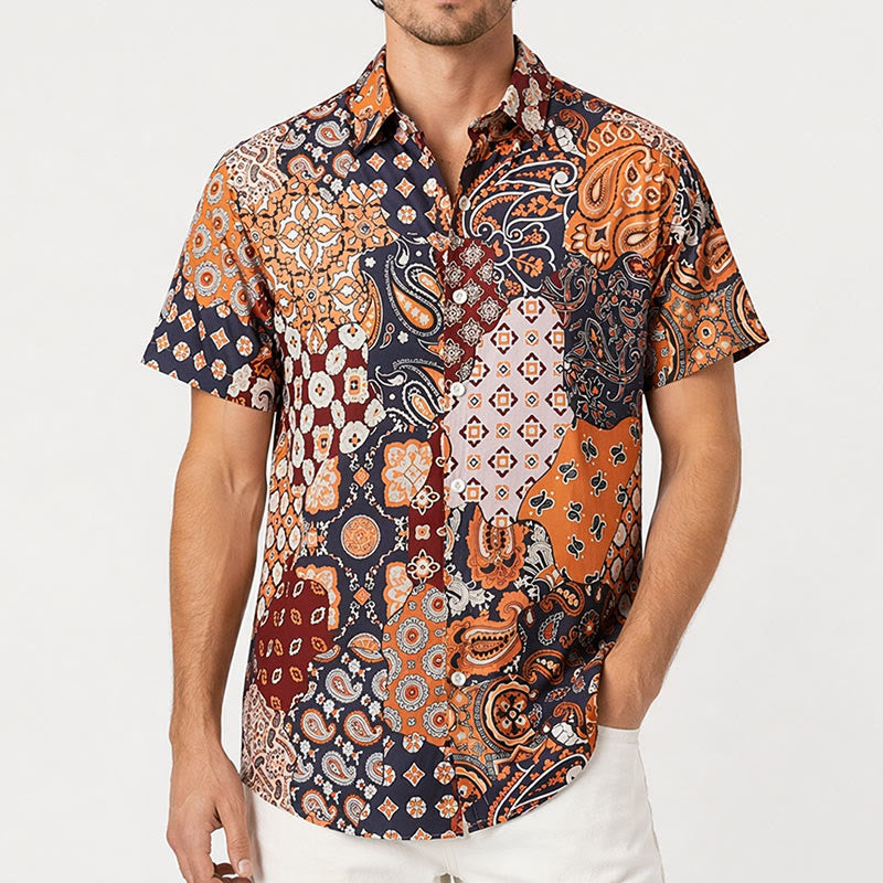 Deep Brown Patchwork Paisley Print Casual Shirt - image 1