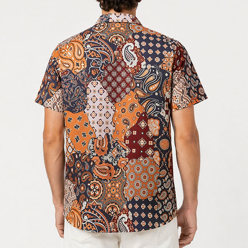 Deep Brown Patchwork Paisley Print Casual Shirt - image 2