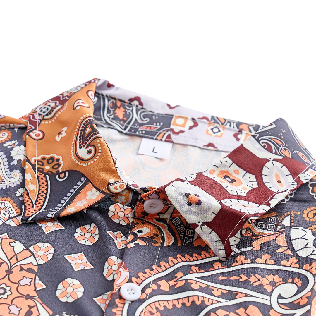 Deep Brown Patchwork Paisley Print Casual Shirt - image 4