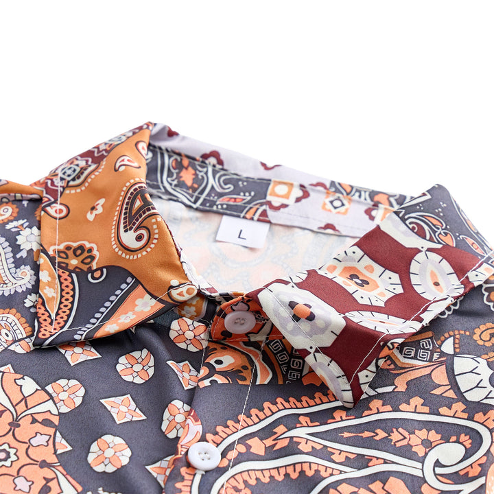 Deep Brown Patchwork Paisley Print Casual Shirt - image 4