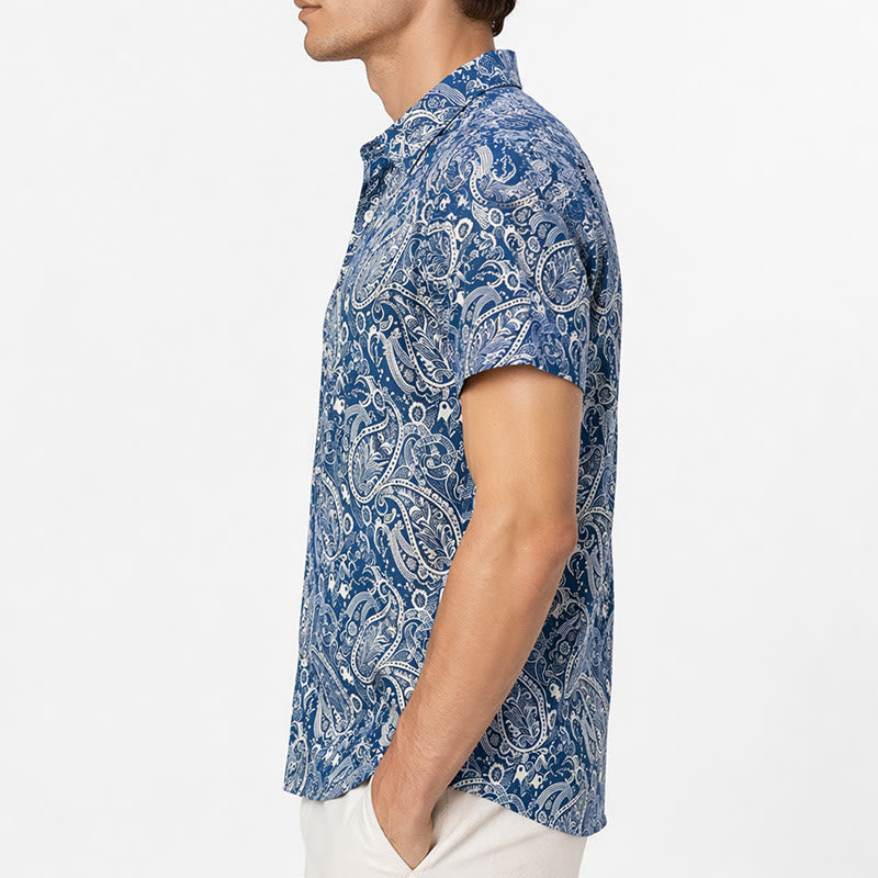 Navy & Beige Laid-Back Paisley Print Short-Sleeve Shirt - image 2
