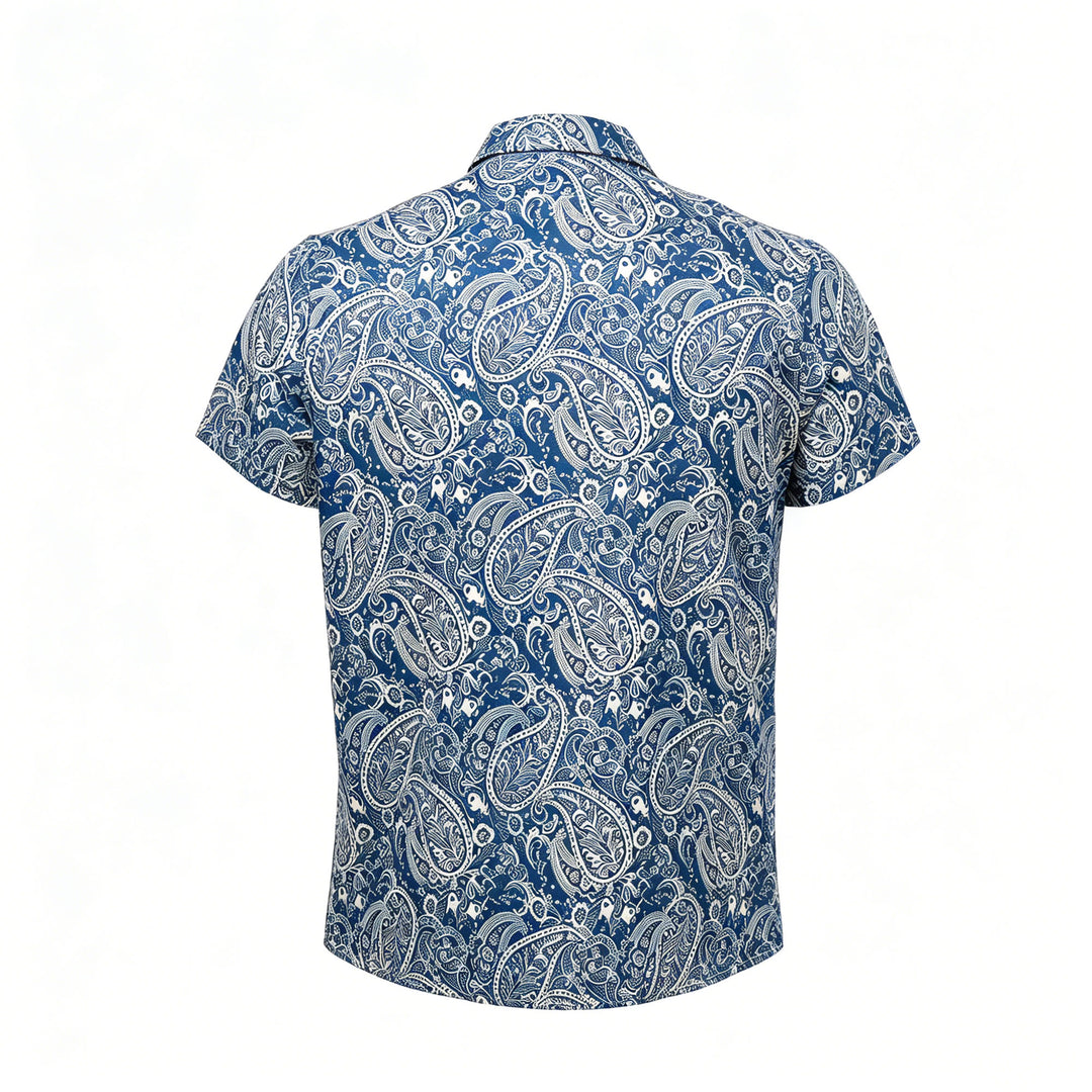 Navy & Beige Laid-Back Paisley Print Short-Sleeve Shirt - image 9