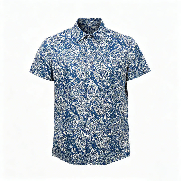 Navy & Beige Laid-Back Paisley Print Short-Sleeve Shirt - image 8