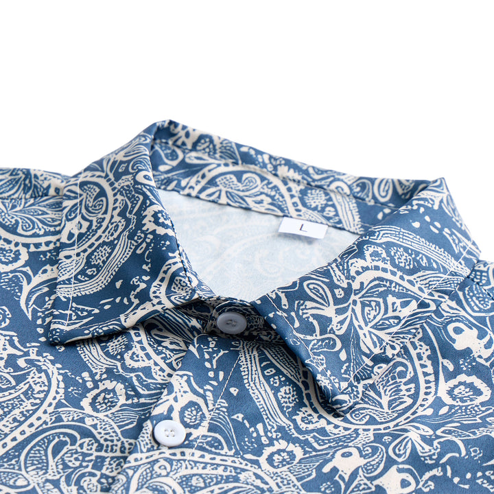 Navy & Beige Laid-Back Paisley Print Short-Sleeve Shirt - image 4
