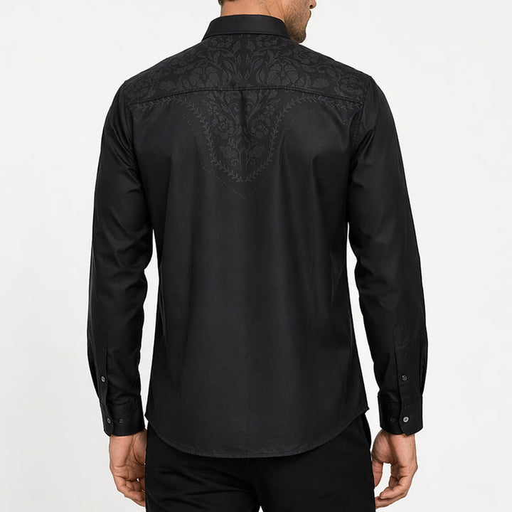 Men's Black Floral Print Western Yoke Dress Shirt - image 3
