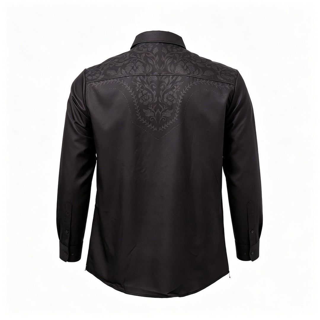 Men's Black Floral Print Western Yoke Dress Shirt - image 9