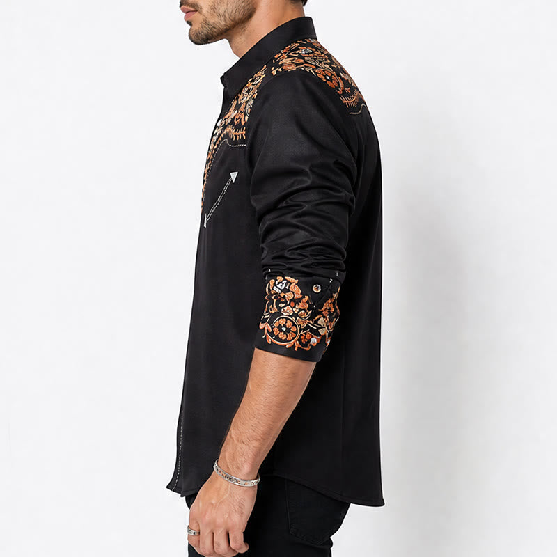 Men's Rodeo Style Black & Red Floral Print Dress Shirt - image 2