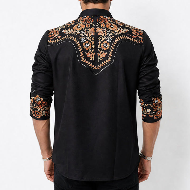 Men's Rodeo Style Black & Red Floral Print Dress Shirt - image 3