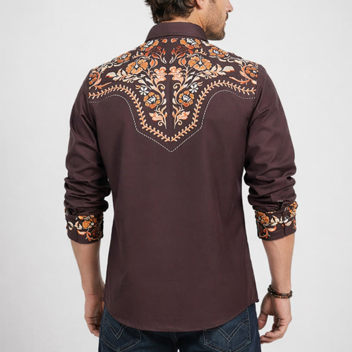 Men's Western Yoke Brown Floral Print Dress Shirt - image 3