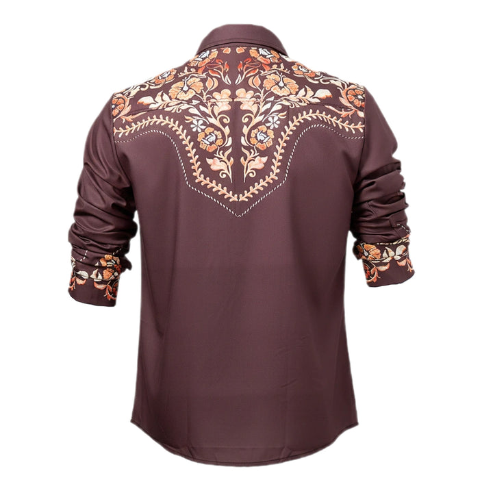 Men's Western Yoke Brown Floral Print Dress Shirt - image 9