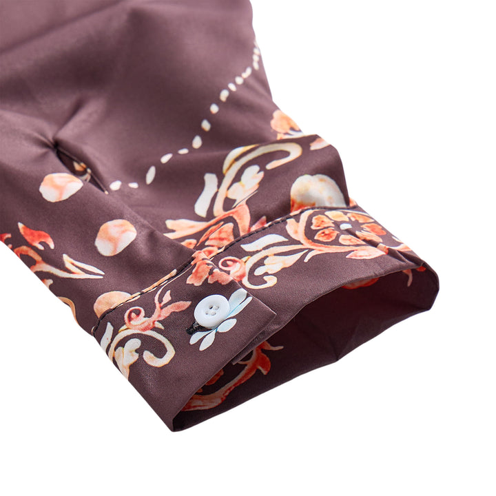 Men's Western Yoke Brown Floral Print Dress Shirt - image 7