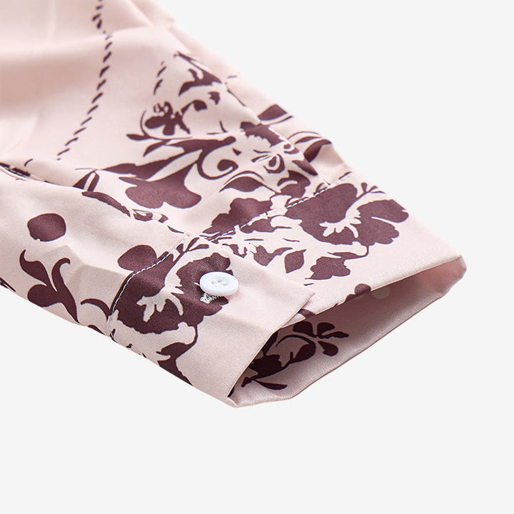 Men's Beige & Brown Floral Print Country Style Dress Shirt - image 8