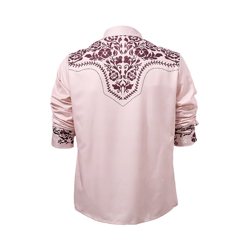 Men's Beige & Brown Floral Print Country Style Dress Shirt - image 10
